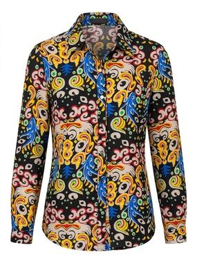 Beulah Black Button-Down Shirt with Vibrant Multicolor Paisley Print